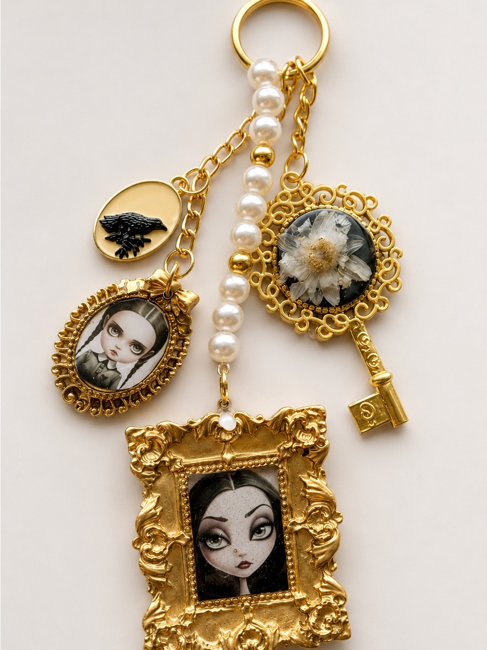 Wednesday Addams Whimsigoth Bag Purse Charm Y2K LV MK Coach bag gold black key